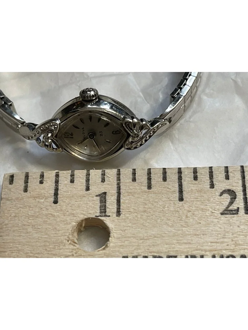 1964 Bulova 23Jewel Diamond Watch 10K White Gold Plate